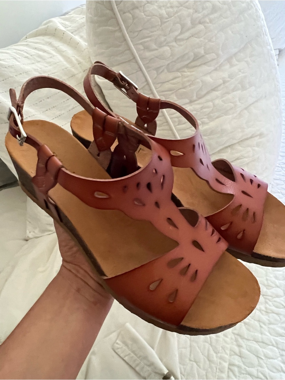 Women’s Brown Leatherlook Cutout Wedge Sandals